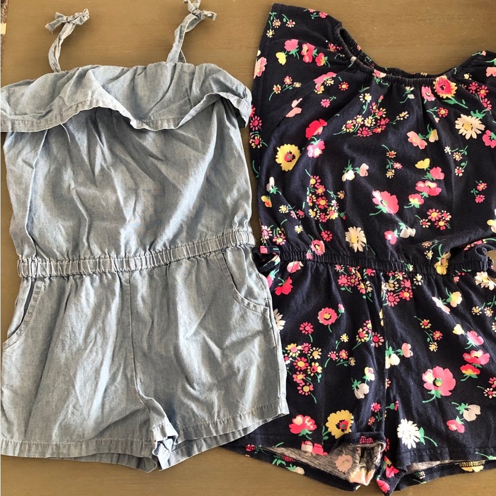 Floral and Denim Kids Romper Set